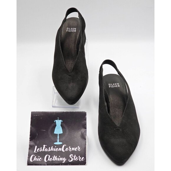 Eileen Fisher Womens Black Nubuck Leather Devi Tumbled Slingback Shoes Sz 6 2917 - Picture 3 of 16
